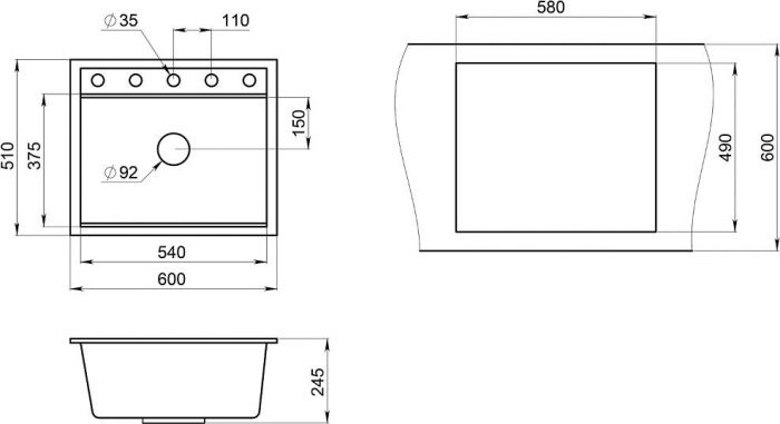 Комплект кухонная мойка Granula Kitchen Space KS-6003 черный + смеситель Granula GR-2301 черный