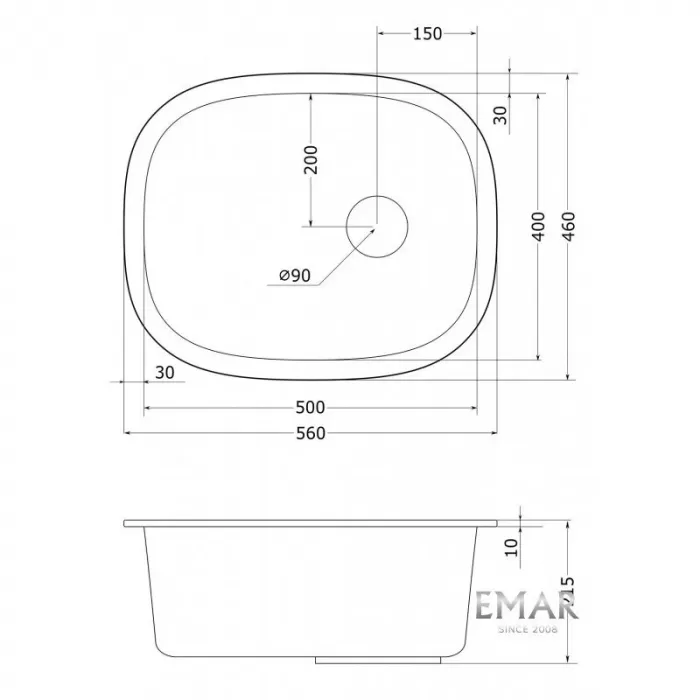 Кухонная мойка Emar Quartz EMQ-1560.P Алмаз серый