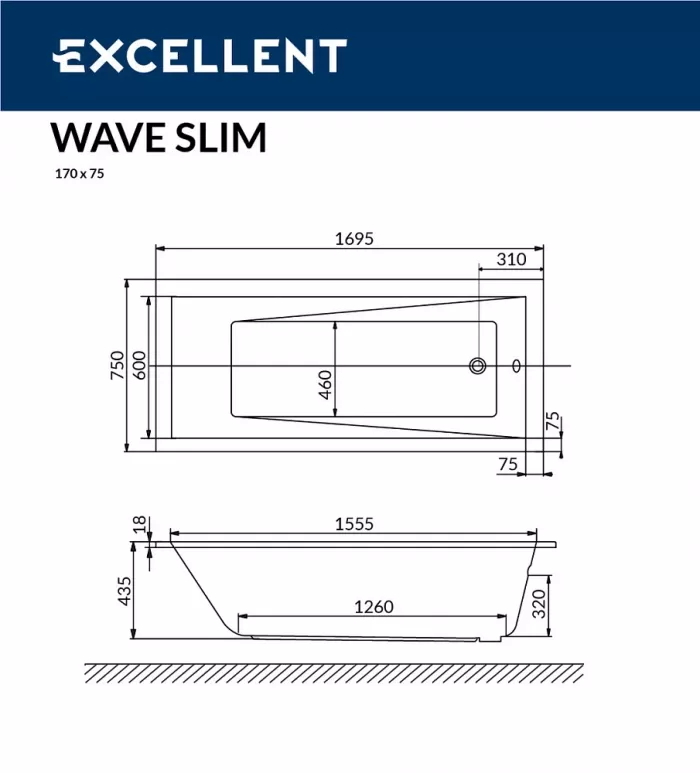 Акриловая ванна Excellent Wave 170х75 WAEX.WAV170.75WHS белый