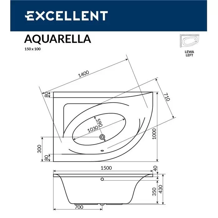 Акриловая ванна Excellent Aquarella 150х100 WAEX.ARL15.RELAX.GL золото, белый