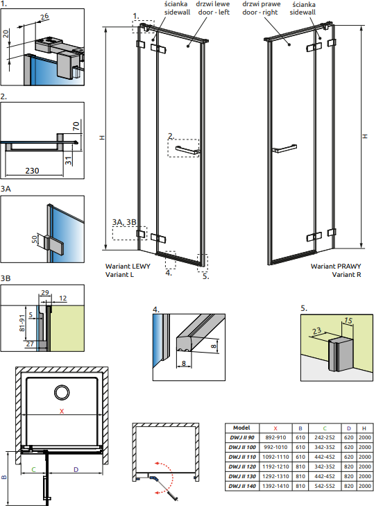 Боковая стенка 52.3 см Radaway Arta DWJ II 523 L 386016-03-01L стекло прозрачное