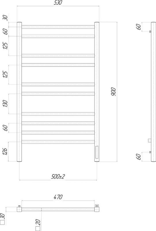 Полотенцесушитель электрический Lemark Unit LM45910Z 50x90 см, диммер справа, хром