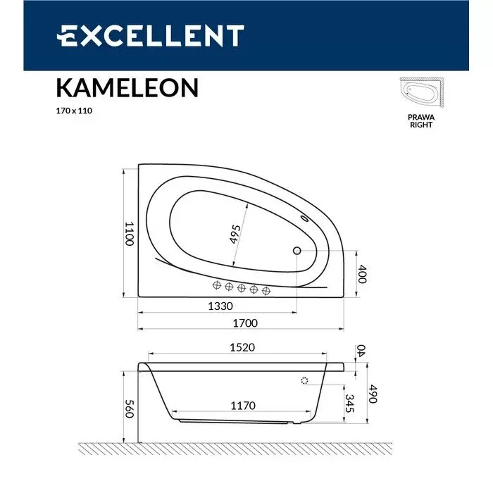 Акриловая ванна Excellent Kameleon 170х110 WAEX.KMP17.SOFT.BR бронза, белый