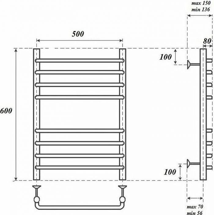 Полотенцесушитель водяной Point PN09156S П8 500x600, хром