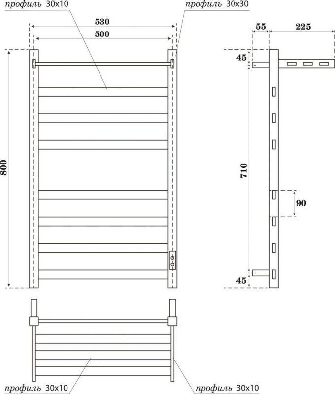 Полотенцесушитель электрический Point Меркурий PN83858PGR П7 500x800 с полкой, графит