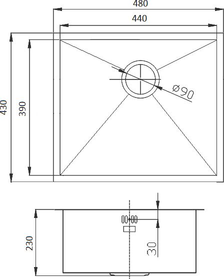 Мойка кухонная Domaci Равенна PVD DMB-114 брашированная сталь, 48х43 см, врезная, квадратная, металлическая, российская