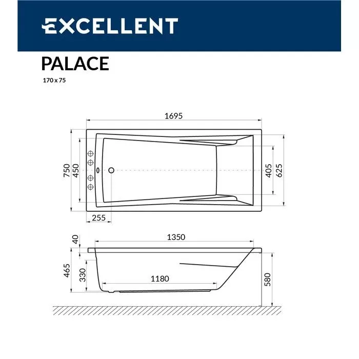 Акриловая ванна Excellent Palace 170х75 WAEX.PAL17.LINE.GL золото, белый