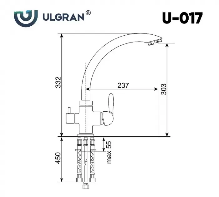 Смеситель для кухни Ulgran U-017 U-017-309 серый