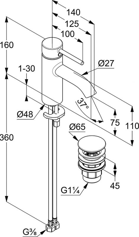 Смеситель для раковины Kludi Bozz 382663976, чёрный