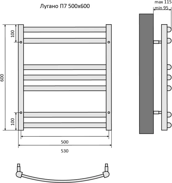 Полотенцесушитель водяной Aquatek Лугано AQ DOC0760BL П7 500х600