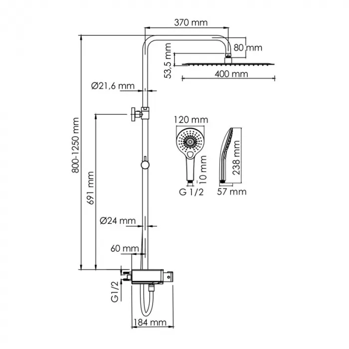 Душевая система WasserKRAFT серия A A113.119.101.CH Thermo хром