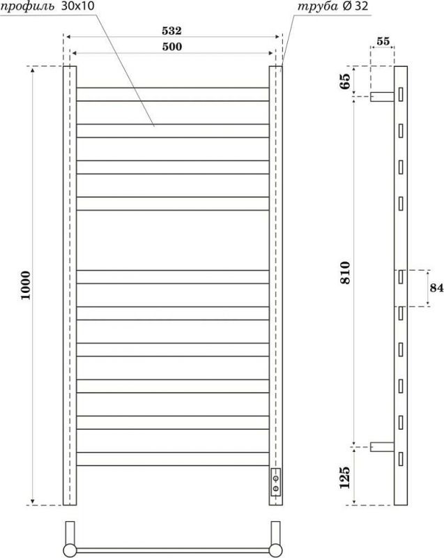 Полотенцесушитель электрический Point Селена PN16850B П10 500x1000, черный