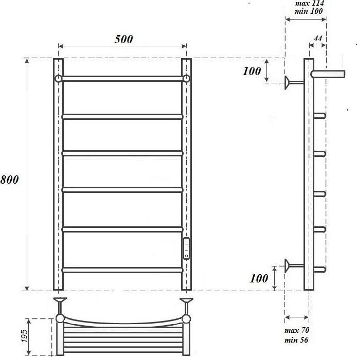 Полотенцесушитель электрический Point Афина PN04858PB П5 500x800 с полкой, черный