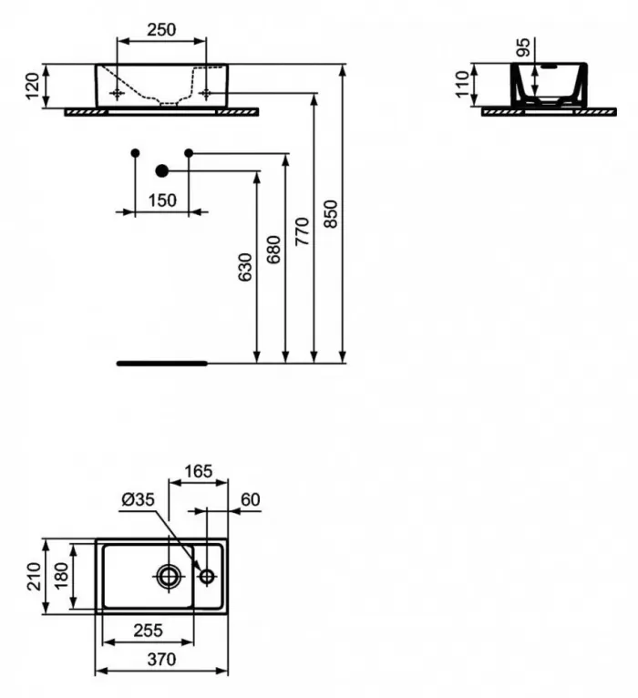 Раковина накладная Ideal Standard Tempo E210901 белый