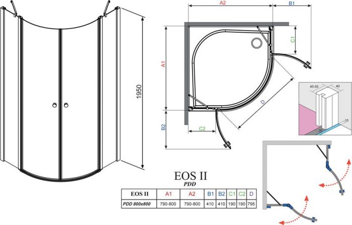 Дверь для душевого уголка Radaway EOS II PDD 80 L