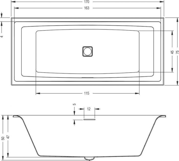 Акриловая ванна Riho Still Square 170x75 B100032005, заполнение через перелив