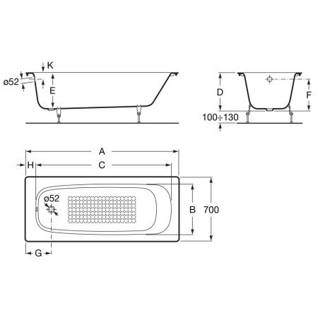 Чугунная ванна Roca Continental 150х70 21291300R