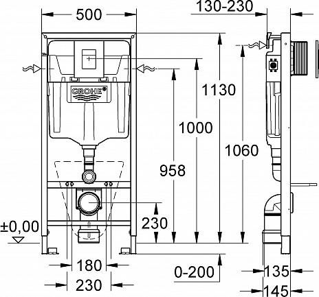 Комплект инсталляции Grohe Rapid SL 38775001 4 в 1 с кнопкой смыва и подвесным унитазом Jaquar Vignette VGS-WHT-81953 с крышкой-сиденьем микролифт