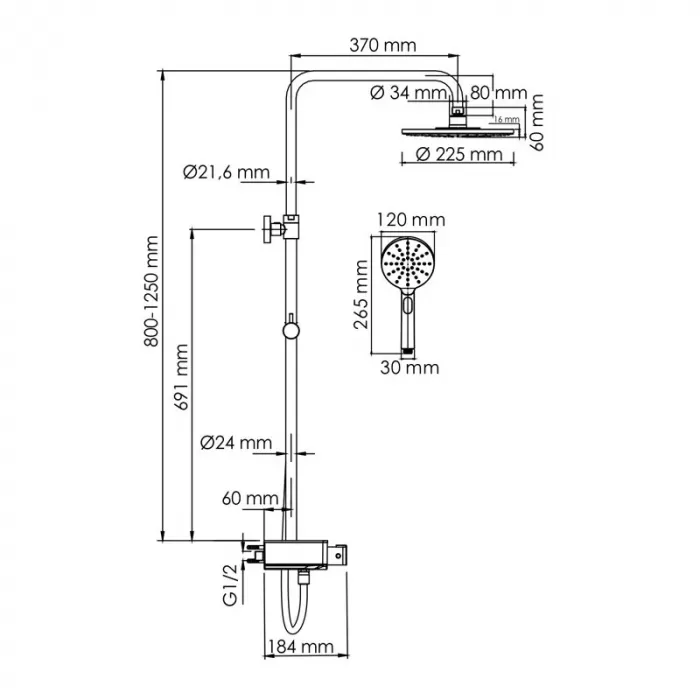 Душевая система WasserKRAFT серия A A113.067.127.CH Thermo хром