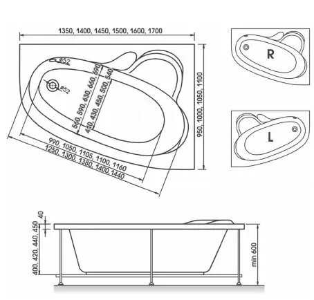 Акриловая ванна Relisan Ariadna 150х110 Гл000001636 белый