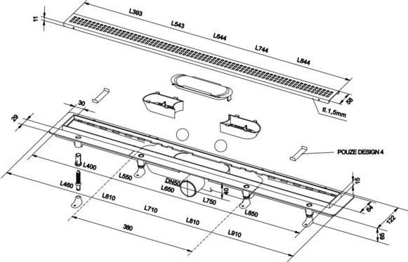 Душевой лоток PlastBrno Design 4 85 см SZA4850 с решеткой, хром