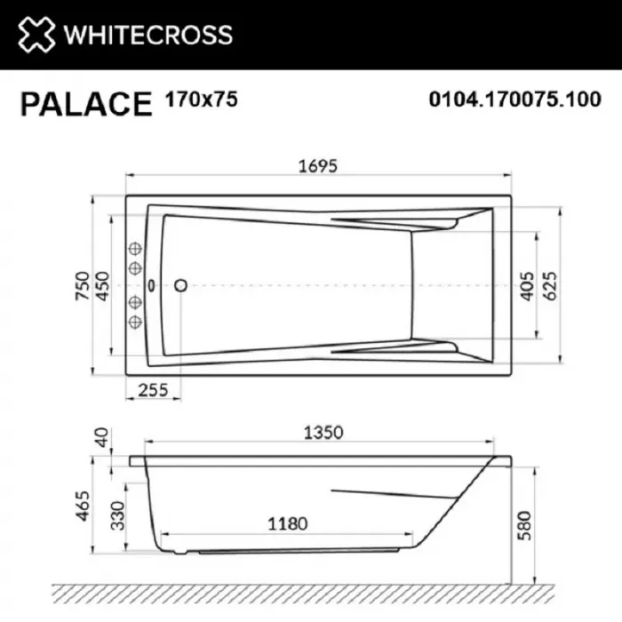 Акриловая ванна Whitecross Palace 170х75 0104.170075.100.ULTRA.WH белый