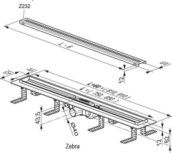 Душевой канал OZP Ravak Zebra 850 X01434