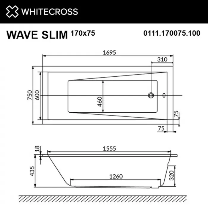 Акриловая ванна Whitecross Wave Slim 170х75 0111.170075.100 белый