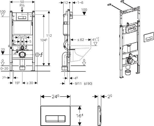 Комплект Подвесной унитаз IFO Sjoss Rimfree RP313200600 без внутреннего ободка + Инсталляция Geberit 458.125.2 + Шумоизоляция