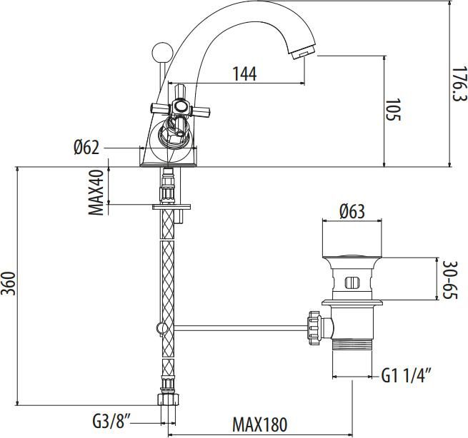 Смеситель для раковины Gattoni TRD TR320/18C0 с донным клапаном хром