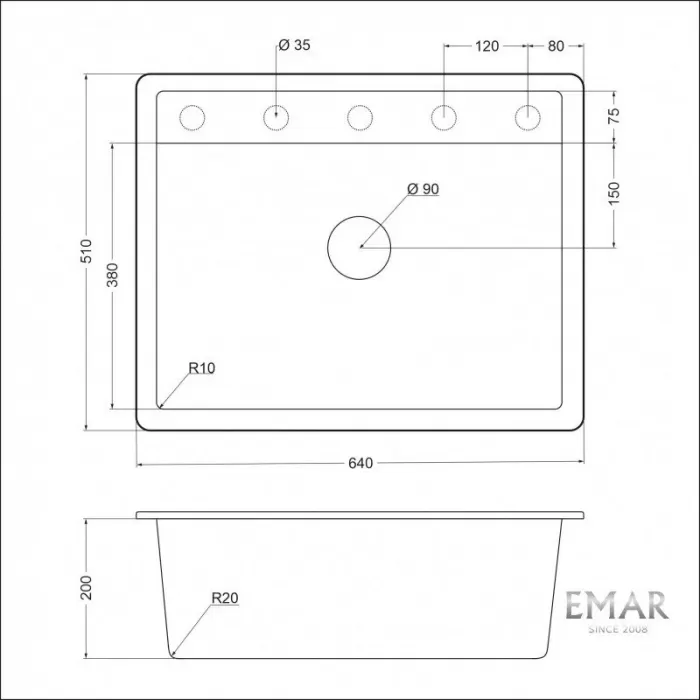 Кухонная мойка Emar Quartz EMQ-1640.Q Оникс черный