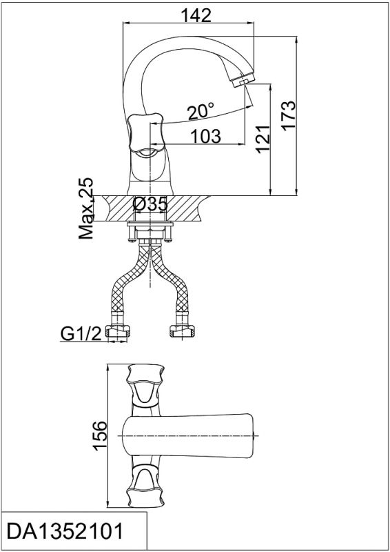 Смеситель для раковины D&K Hessen.Grimm DA1382101 хром