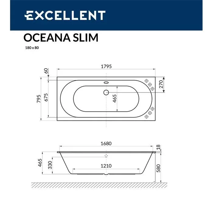 Акриловая ванна Excellent Oceana 180х80 WAEX.OCE18S.SOFT.CR хром, белый