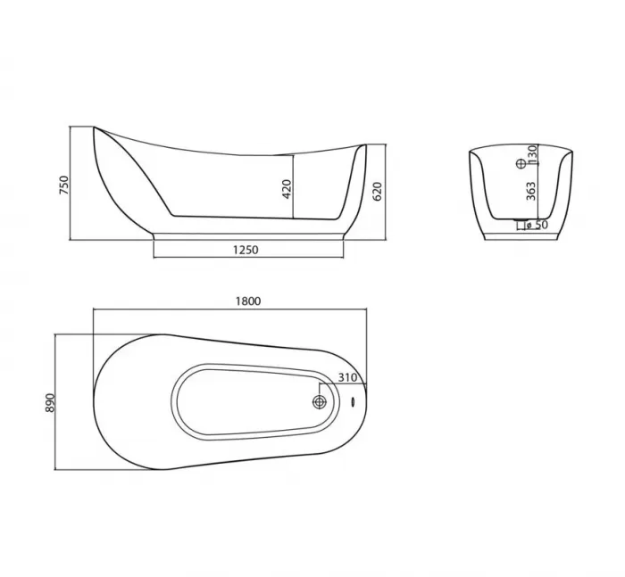 Акриловая ванна Grossman Style 180х89 GR-2303MB белый, черный