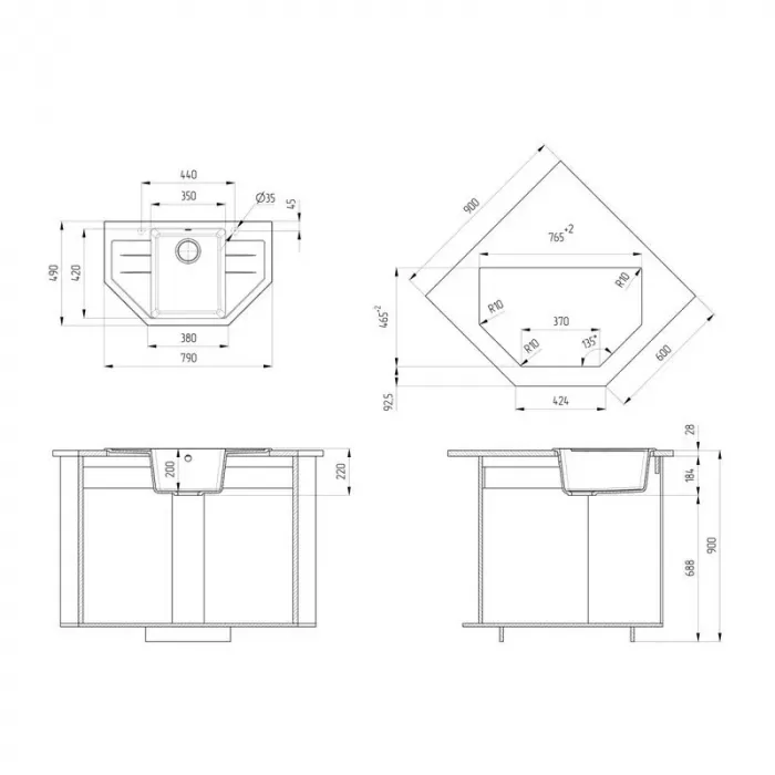 Кухонная мойка Ulgran U-609 U-609-309 серый