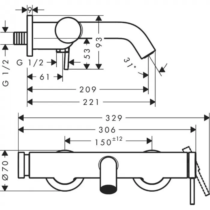 Смеситель для ванны с душем Hansgrohe Tecturis S 73422670 черный