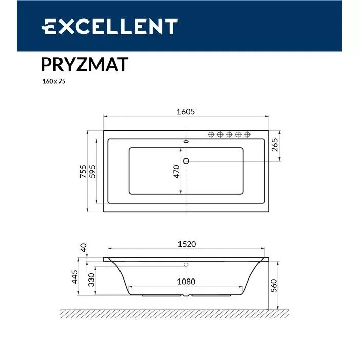 Акриловая ванна Excellent Pryzmat 160х75 WAEX.PRY16.NANO.CR хром, белый