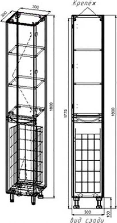 Шкаф-пенал Style Line Бергамо 30 СС-00002330, правый, серый