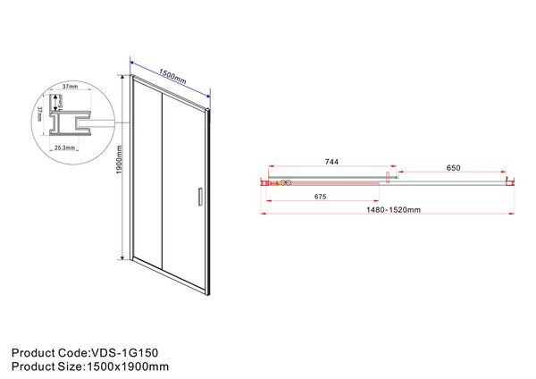 Душевая дверь Vincea Garda VDS-1G150CLGM 150x190 см, вороненая сталь, стекло прозрачное