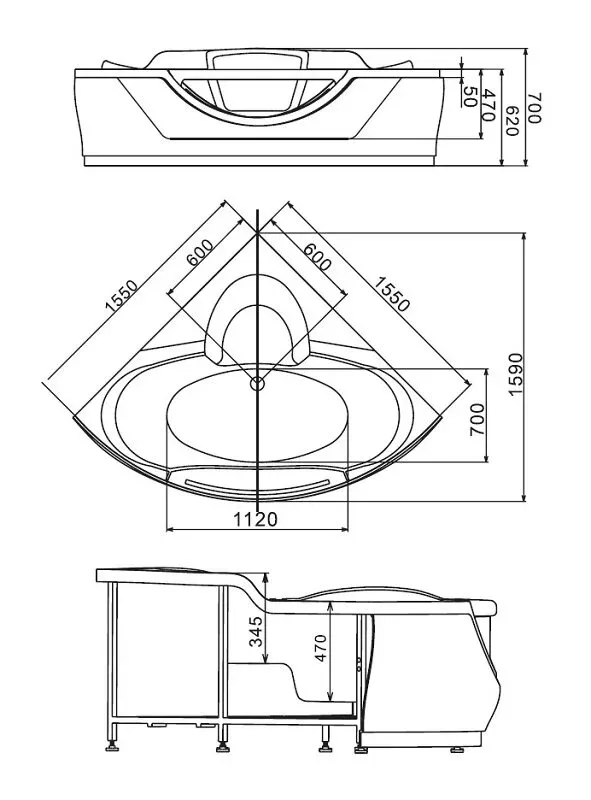 Акриловая ванна Gemy 155х155 G9025 II B белый