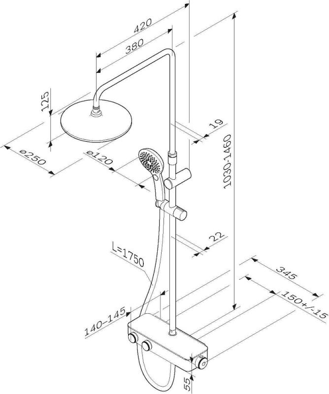 Душевая стойка AM.PM Inspire V2.0 F0750A400 с термостатом, хром