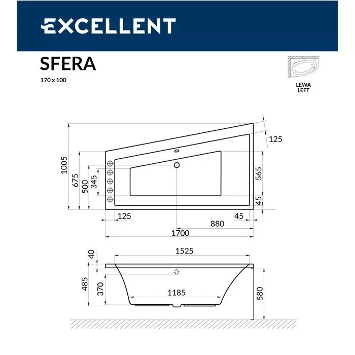 Акриловая ванна Excellent Sfera 170х100 WAEX.SFL17.RELAX.BR бронза, белый