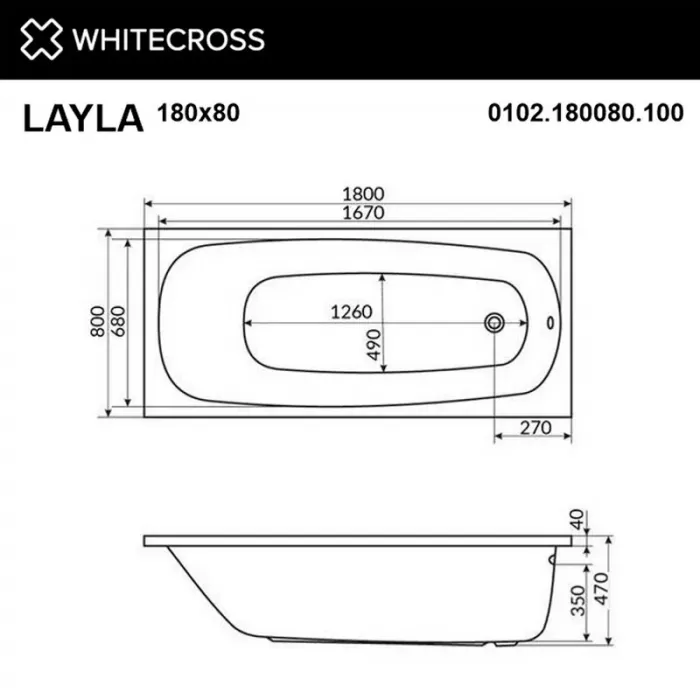 Акриловая ванна Whitecross Layla 180х80 0102.180080.100.SOFT.GL белый