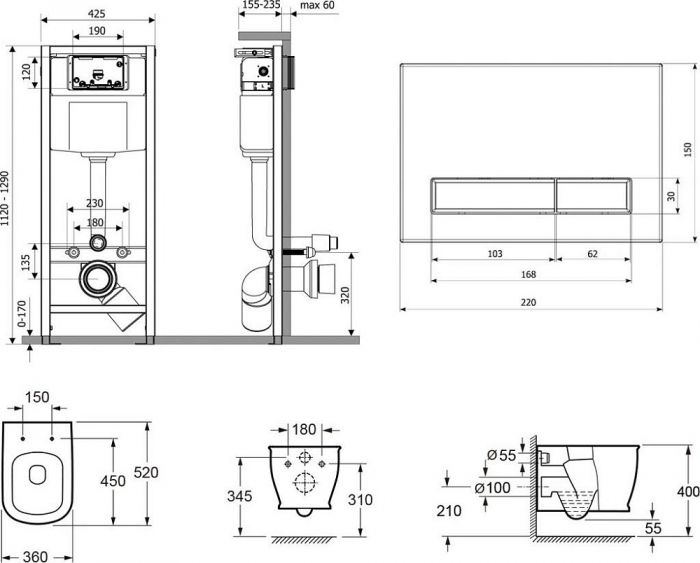 Комплект унитаз с инсталляцией Lavinia Boho Bell Pro 75110010 с сиденьем микролифт и клавишей смыва