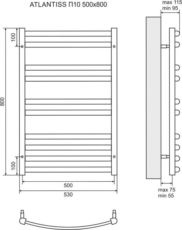 Полотенцесушитель водяной 50x80 см Lemark Atlantiss LM32810R П10, хром