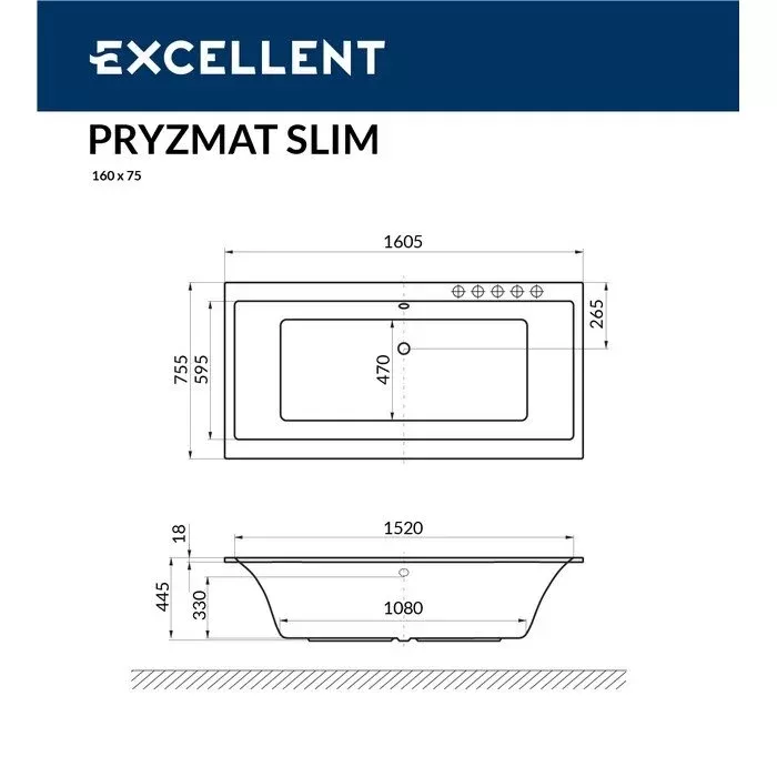 Акриловая ванна Excellent Pryzmat 160х75 WAEX.PRY16S.SOFT.GL золото, белый