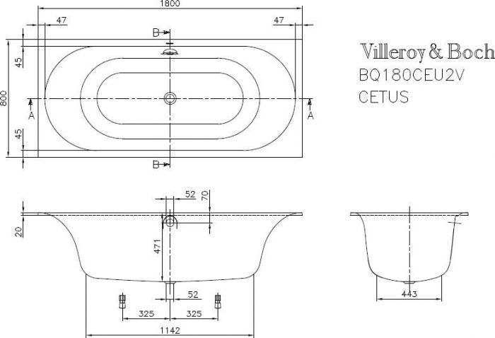 Акриловая ванна Villeroy & Boch Cetus 180х80 UBQ180CEU2V-01