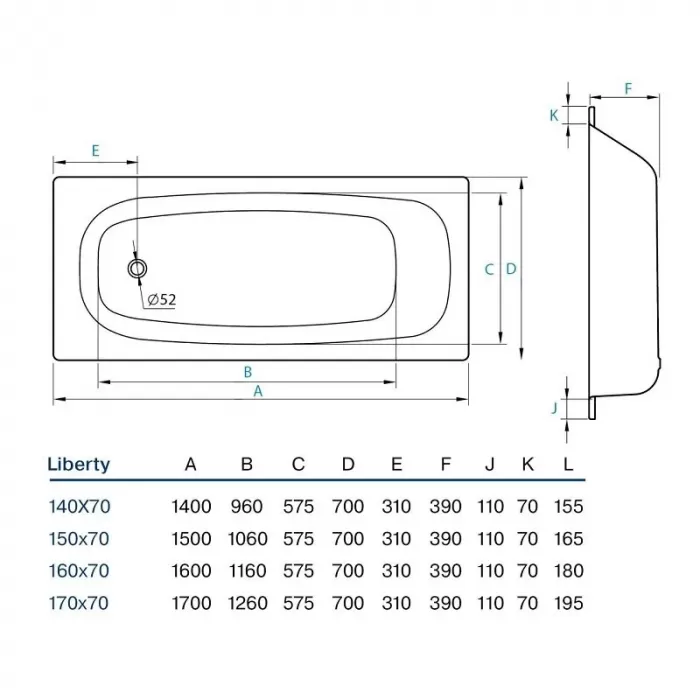 Стальная ванна Koller Pool Liberty 170х70 B70C2200E белый