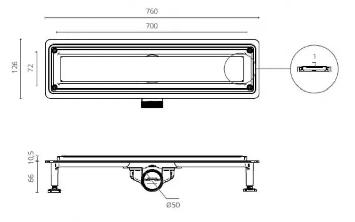 Душевой лоток Ctesi Flow Line 70 см, решетка хром, лотка серый, BK4024540