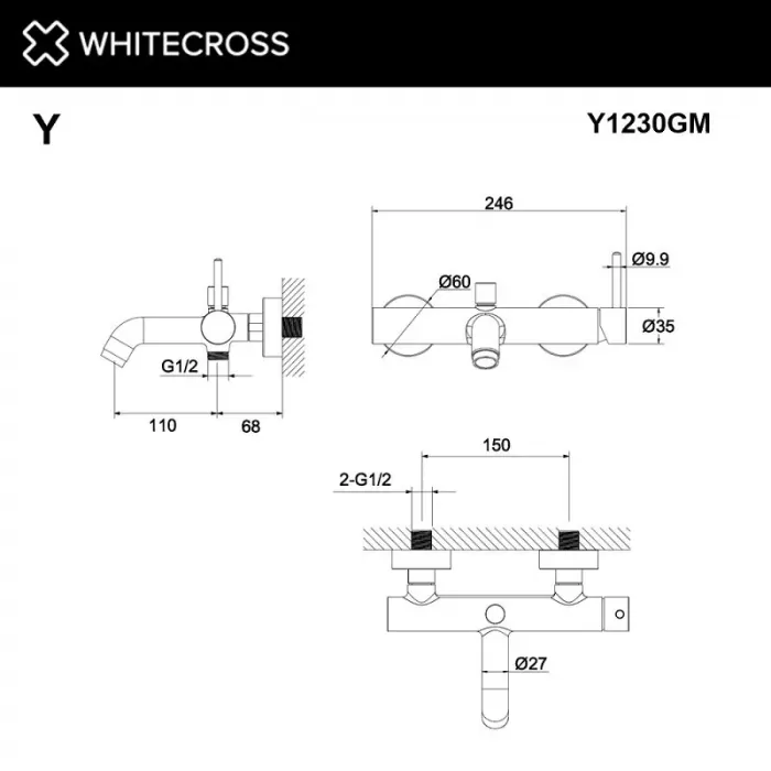 Смеситель для ванны с душем Whitecross Y Gunmetal Y1230GM черный